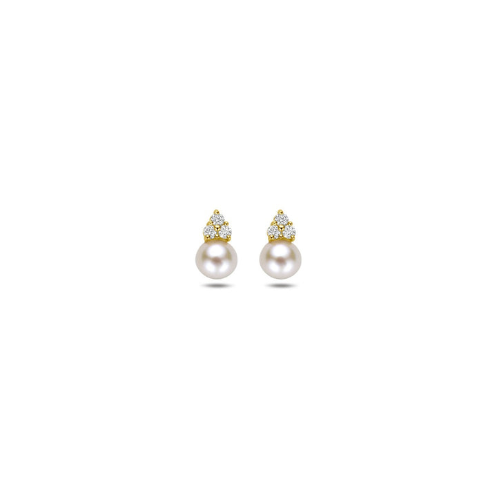 14k Geelgouden dames oorknoppen met parel en zirkonia