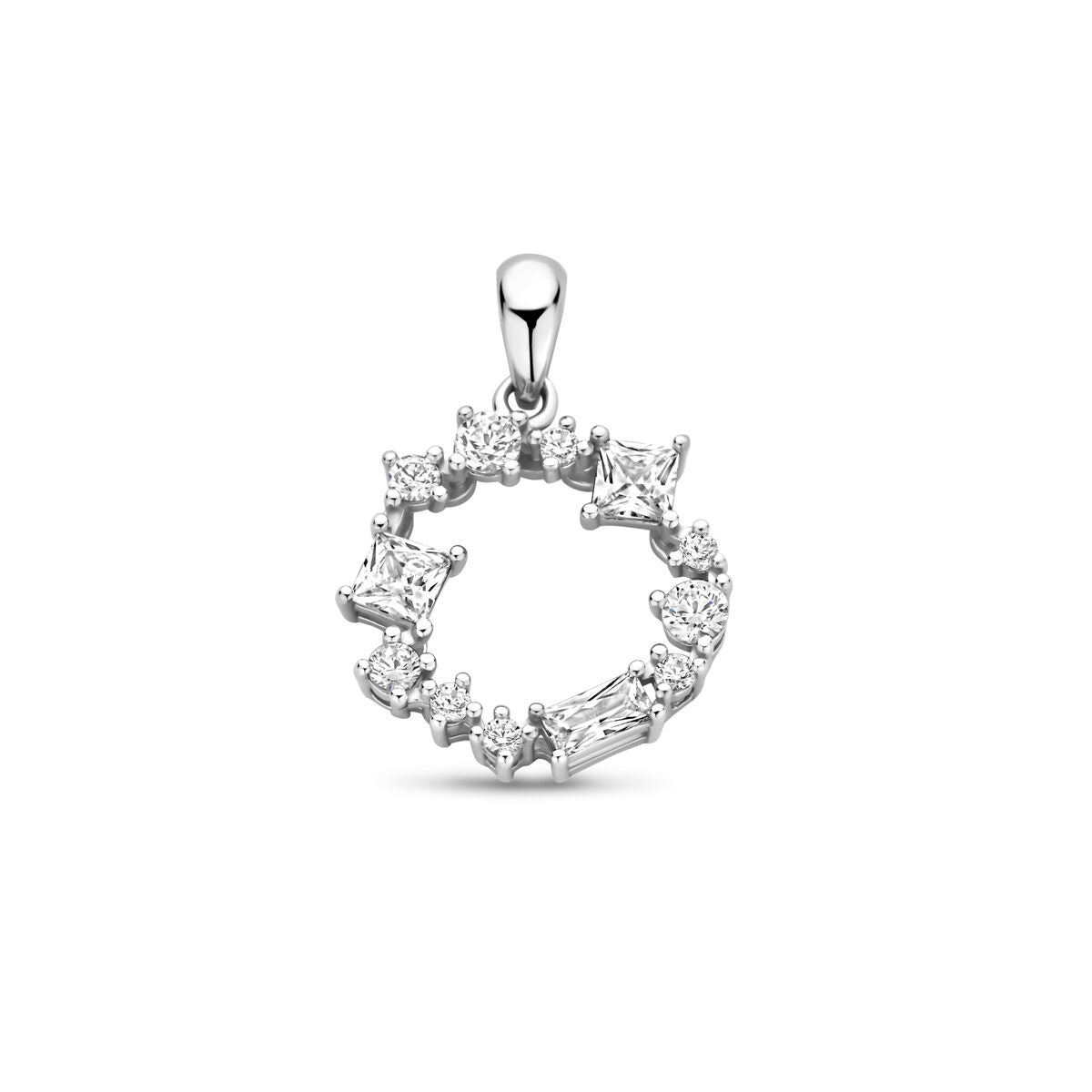 Runde, gerhodineerde Silberanhänger mit brillantgeschliffenen Zirkonia-Steinen