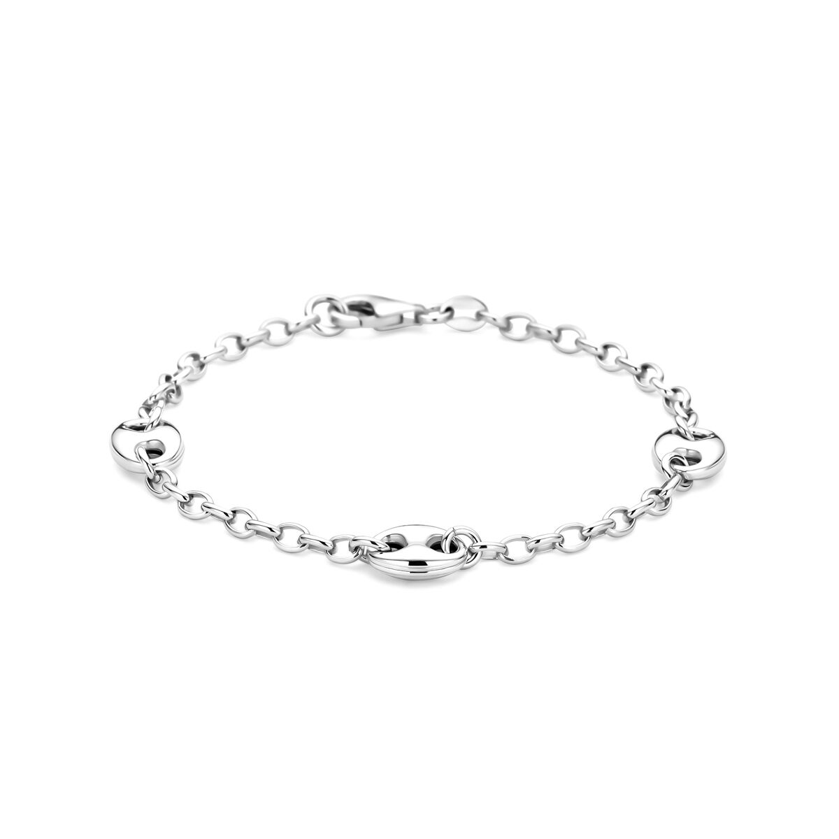 Silberne Anker-Armband für Damen mit ovalen und herzförmigen Gliedern