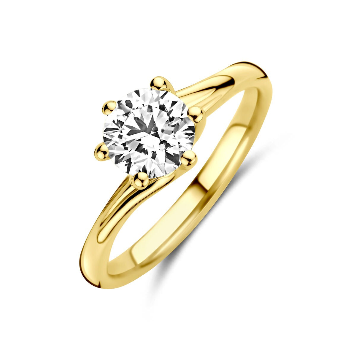 Ring aus 14k Gelbgold mit einem 1,00 ct lab-grown Diamanten in runder Fassung