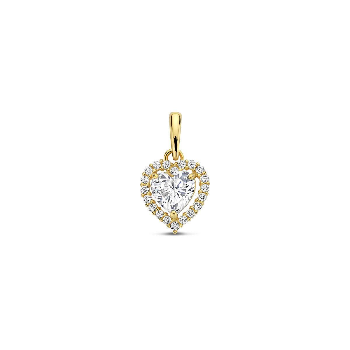 Goldener Herzanhänger mit Zirkonia in Entourage-Fassung