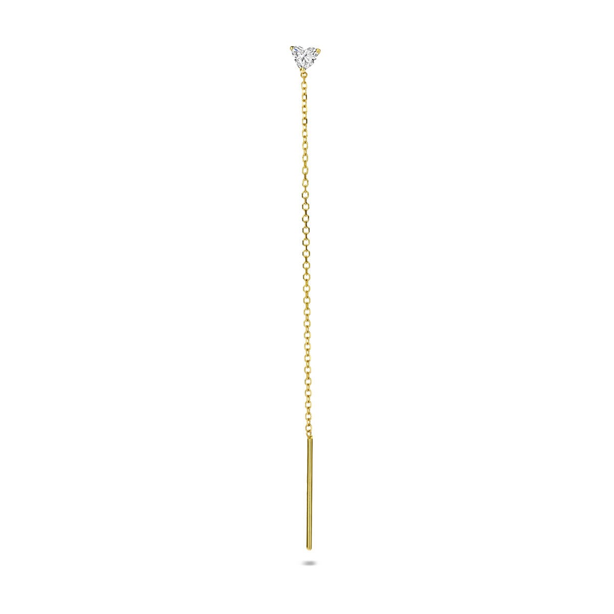 14k gelbgoldene Durchzieh-Ohrstecker mit lab-grown Diamant und feiner Kette