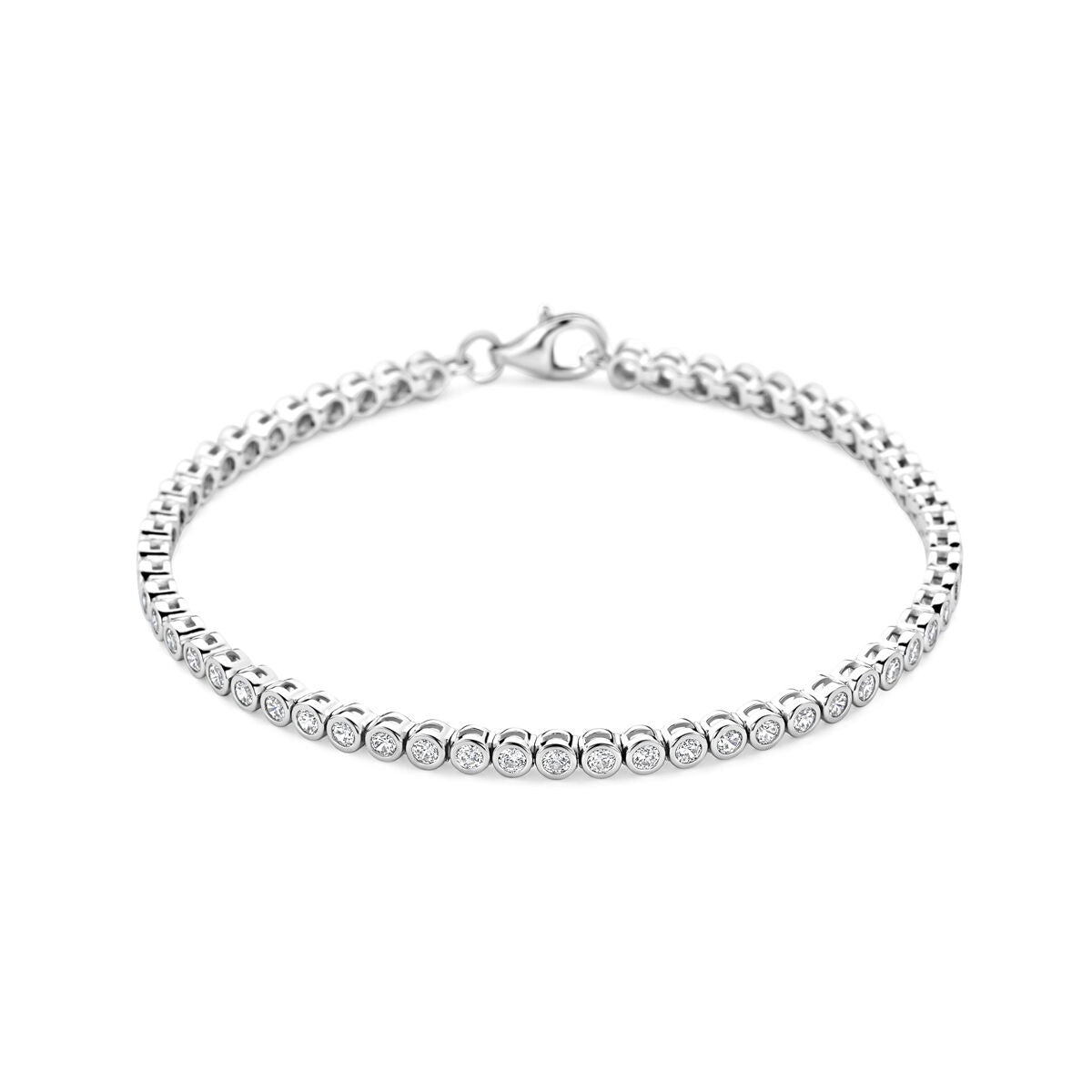 Tennis-Armband aus rhodiniertem 925 Silber mit Zirkonia-Steinen in einer durchgehenden Reihe
