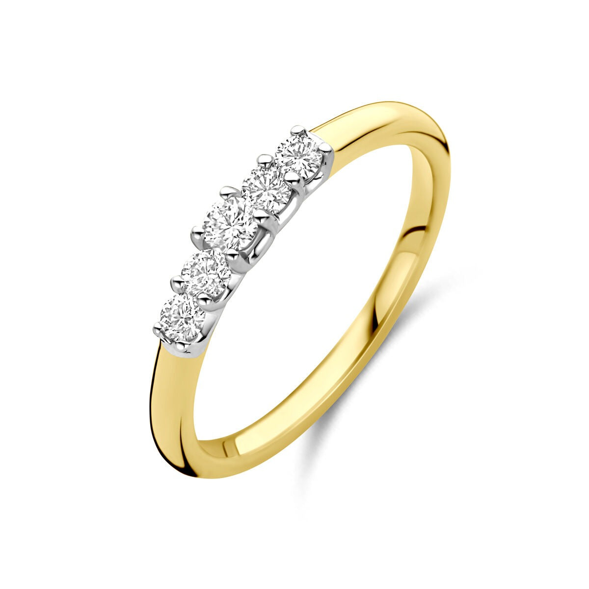 Bicolor Ring aus 14k Gold mit fünf Diamanten von 0,30 ct in einer klaren Fassung