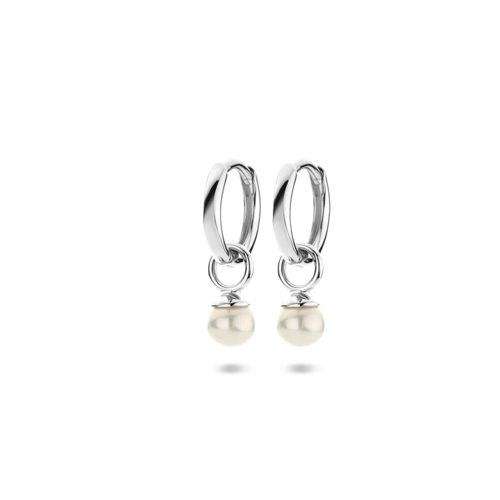 Zilveren klapoorringen met parel – gerhodineerd 925 zilver, 18 mm