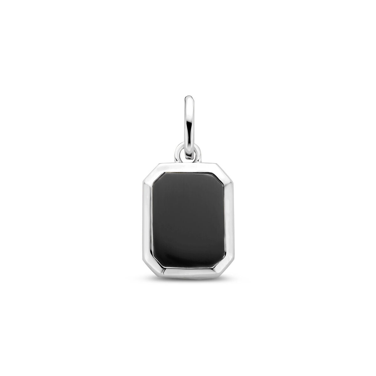 Gerhodinierter silberner Anhänger mit schwarzem Onyx in rechteckiger Form, 20 mm groß