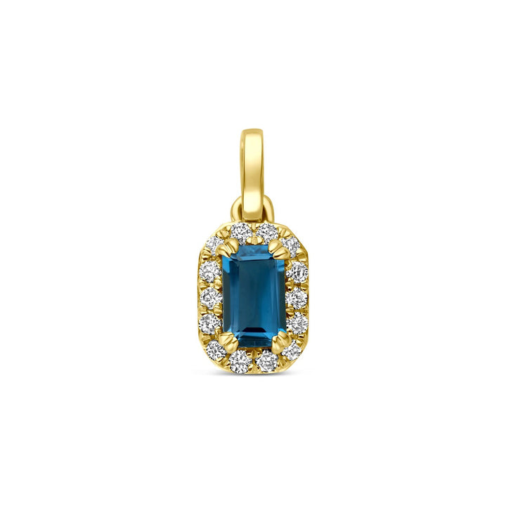 14k Geelgouden hanger met London blue topaas en lab grown diamant