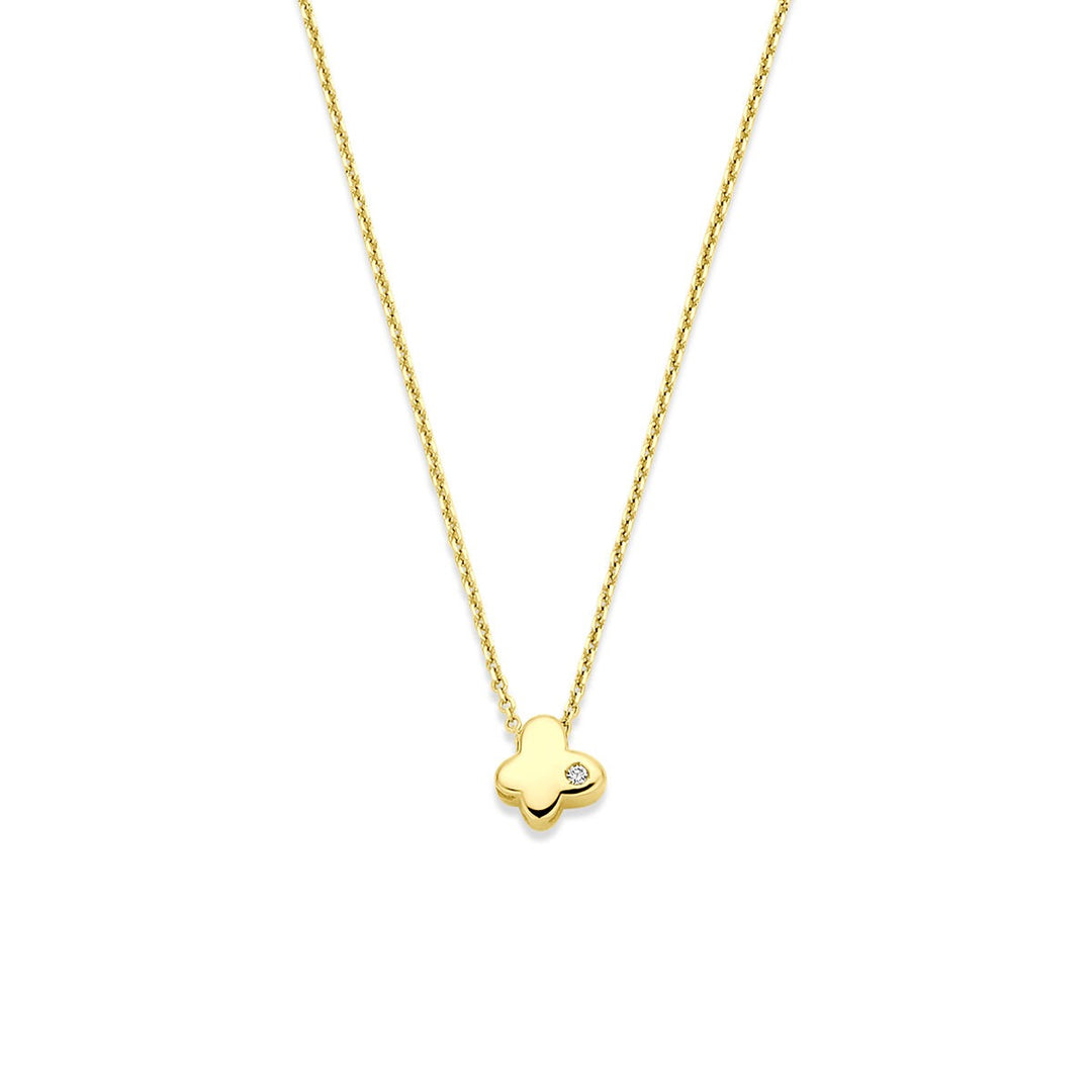 14k Geelgouden ketting met vlinder en lab grown diamant