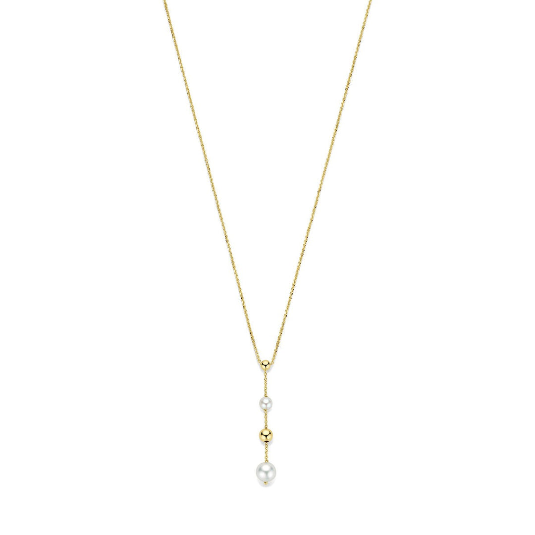 14k Geelgouden Y-collier met parels en bolletjes
