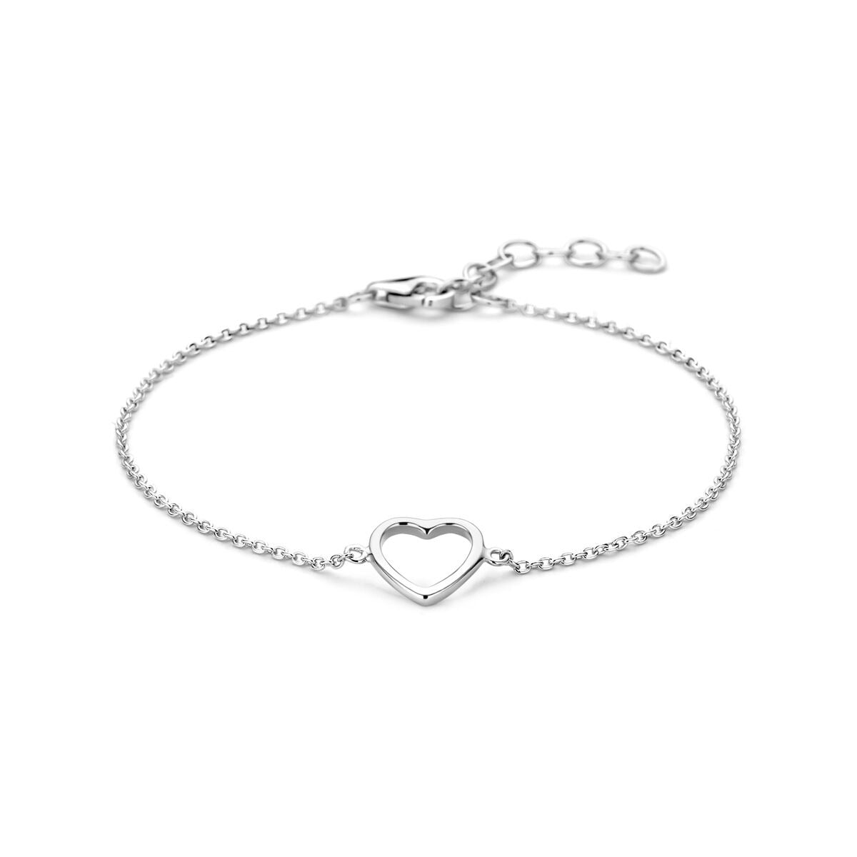 Armband aus rhodiniertem 925er Silber mit offenem Herz und feiner Kette