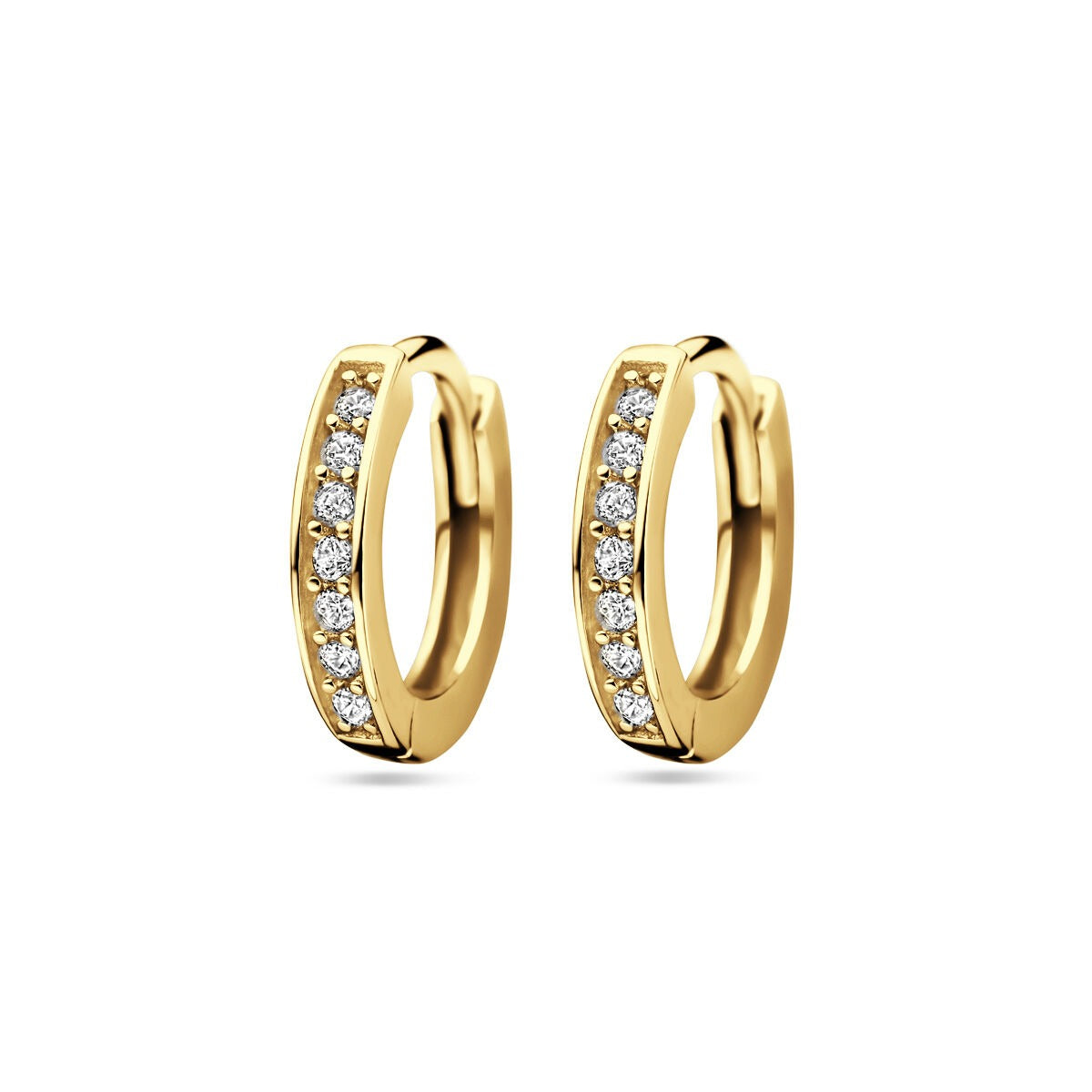 Vergoldete Silber Klappohrringe mit Zirkonia, 9 mm, in Goldfarbe mit funkelnden Steinen