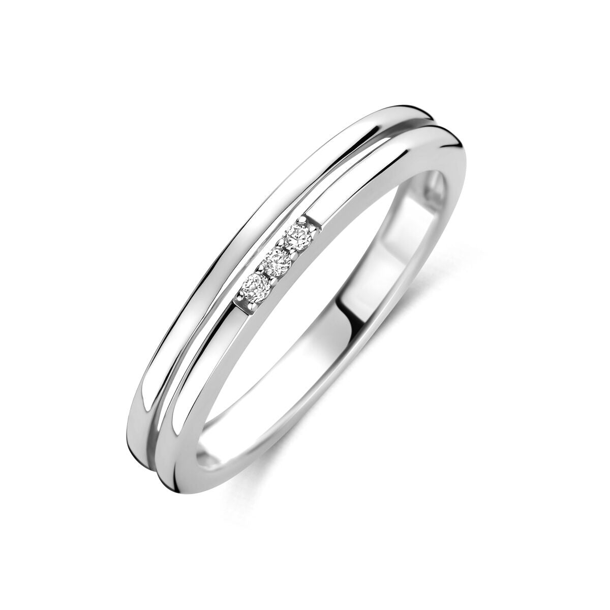 Zweiteiliger Ring aus rhodiniertem 925 Silber mit drei kleinen Zirkonia-Steinen