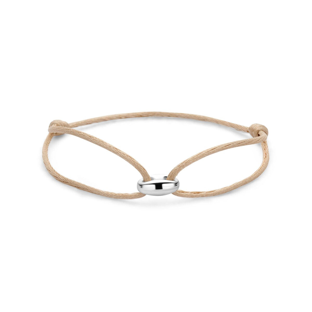 Beige Satin-Armband mit silberner Kaffeebohne als Detail
