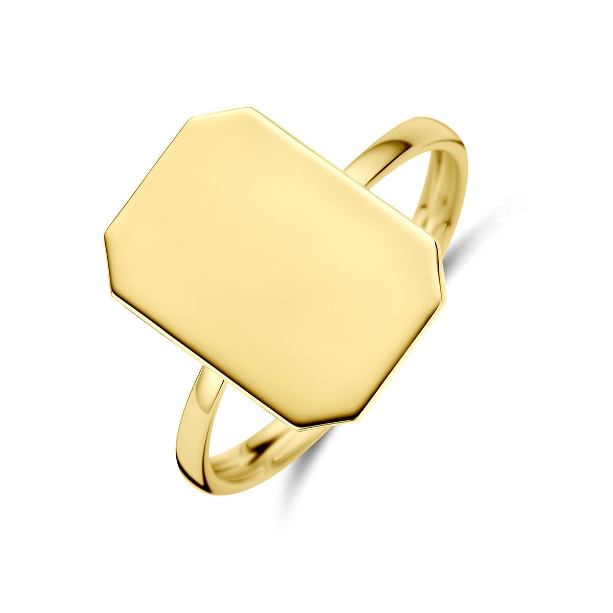 Gravurring aus 14k Gelbgold mit rechteckigem, glattem Ringkopf