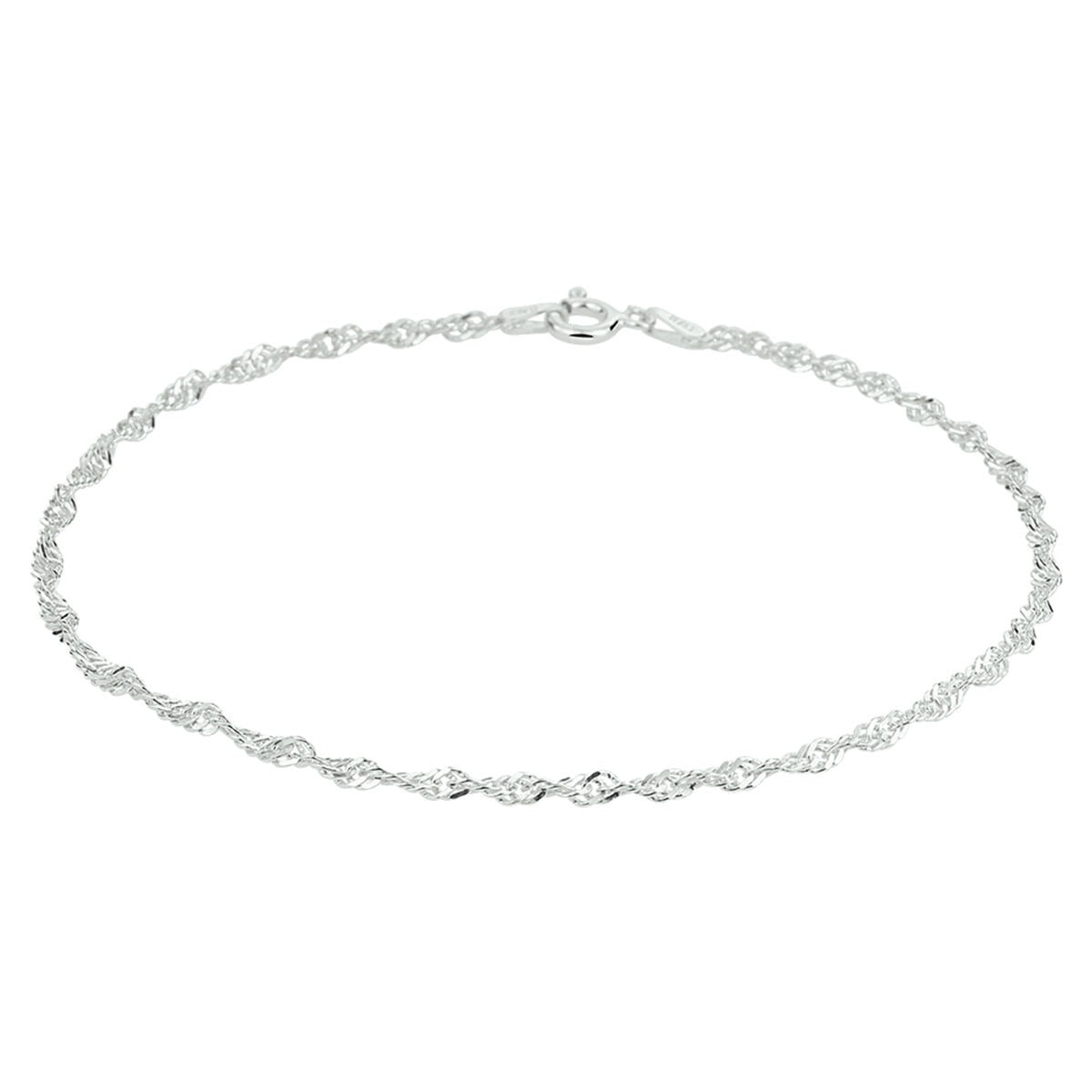 Zartes Silber-Ankelband mit Singapore-Gliedern und feinem Muster