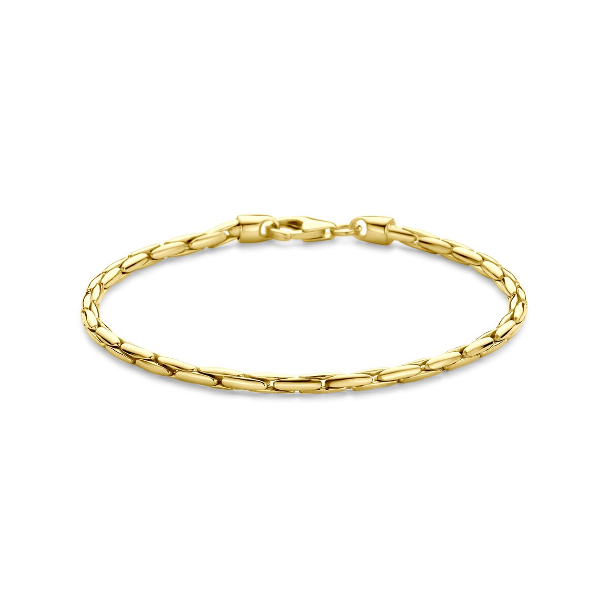 Gourmet-Armband für Damen aus 14k Gelbgold mit silberner Mitte, 2,8 mm breit, 18 cm lang