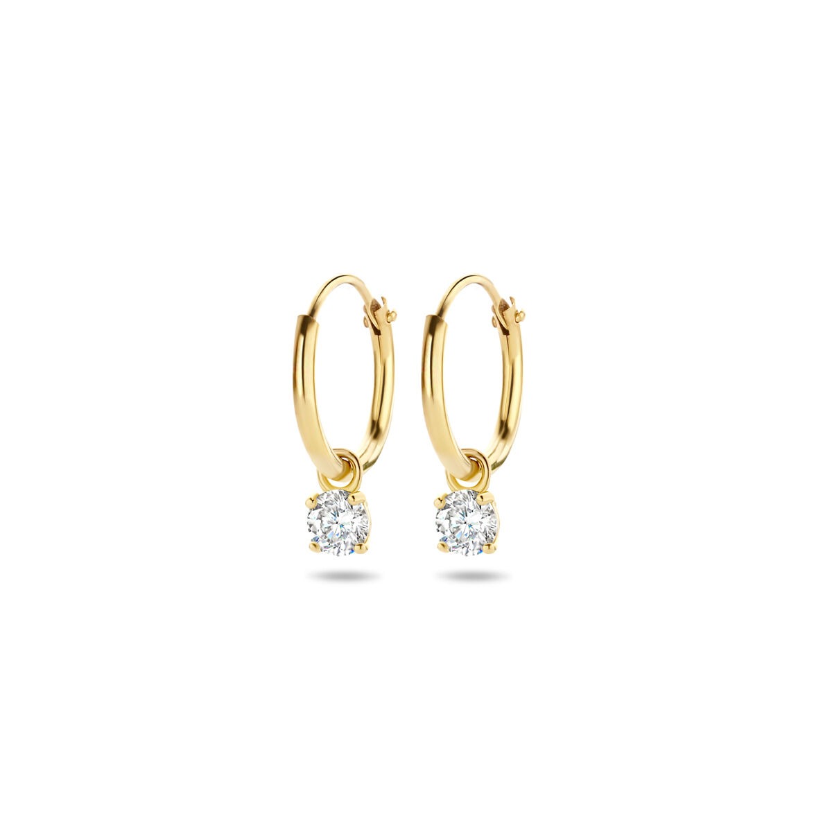 Goldene Creolen mit Zirkonia, 14k, mit chaton-förmigem Stein besetzt