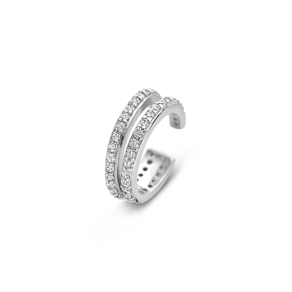 Zilberner Ear Cuff aus rhodiniertem 925 Silber mit Zirkonia-Steinen in zwei Reihen