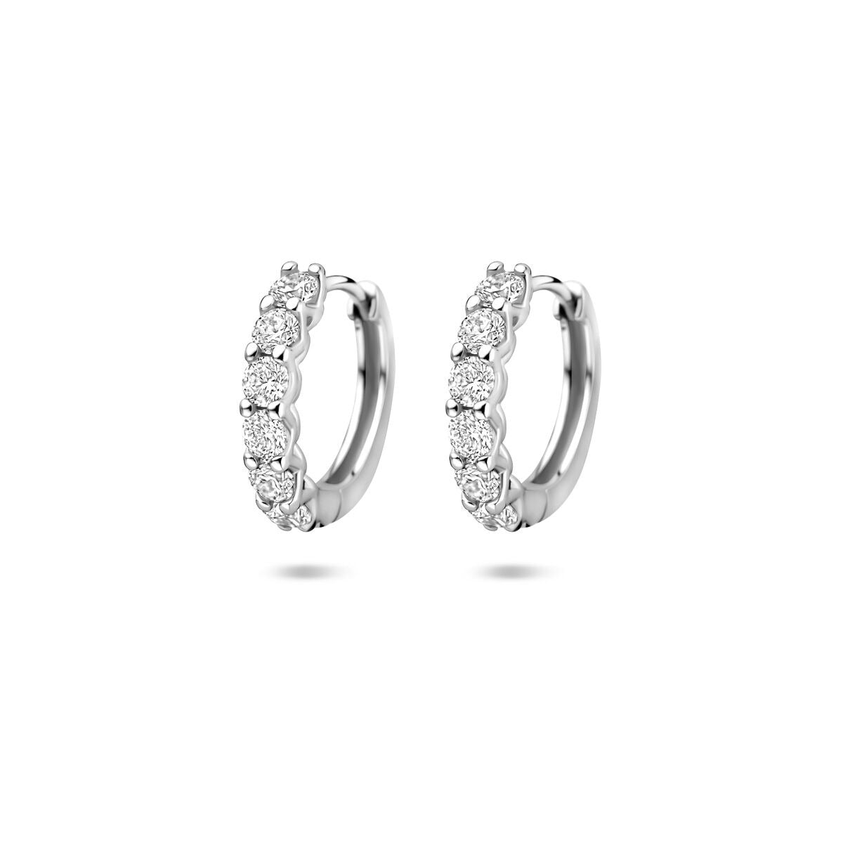 Silberne Klapp-Ohrringe mit Zirkonia, Durchmesser 14,5 mm