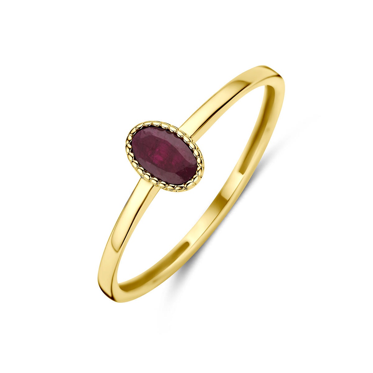 Ring aus 9 Karat Gelbgold mit ovalem Rubin in der Mitte