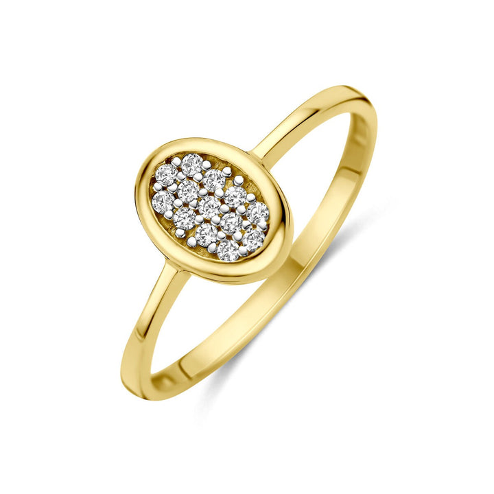 14k Geelgouden ring met ovale zirkonia pavé