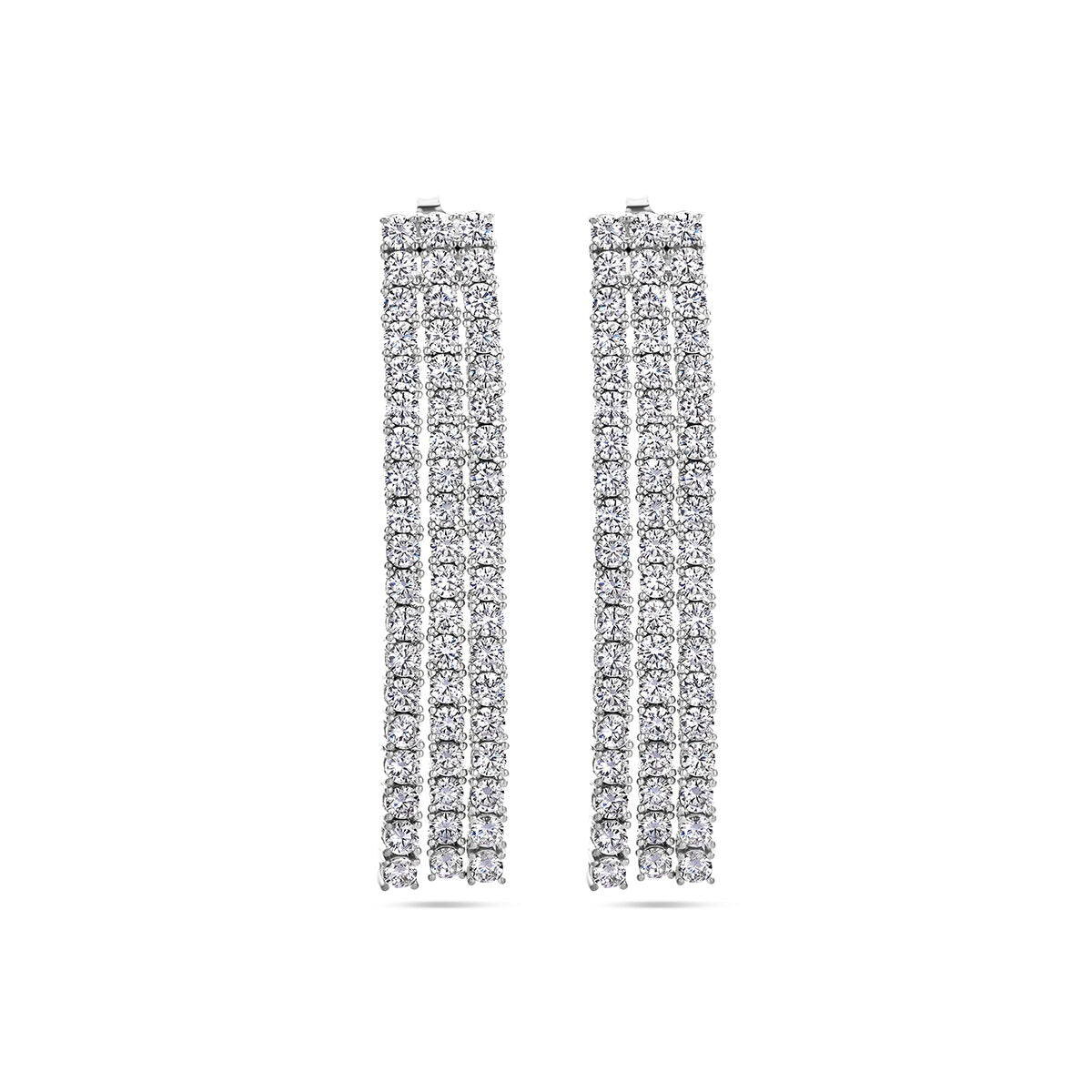 Silberne Damenohrringe mit Zirkonia, rhodiniert, 60 mm lang, in gestreifter Form