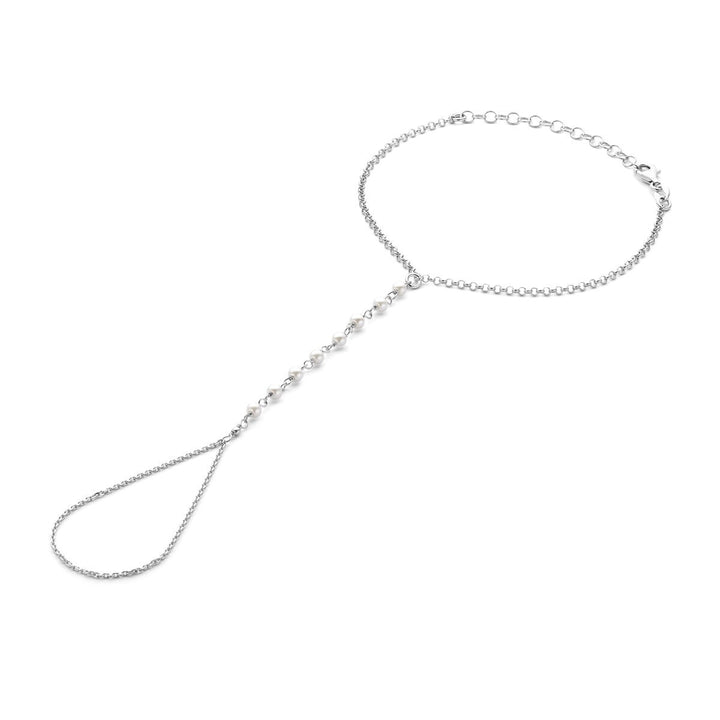 Zilveren dames handsieraad met parels en anker schakel