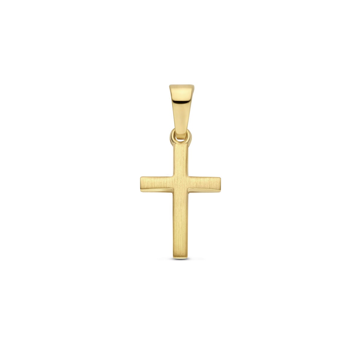 14k gelbgoldener Kreuzanhänger mit mattem Finish und schlichten Linien