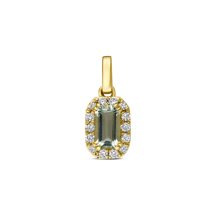 14k Geelgouden hanger met groene amethist en lab grown diamant