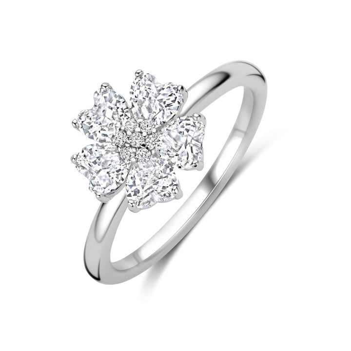 Gerhodineerd zilveren dames ring met hartvormige zirkonia – 10 x 10,5 mm