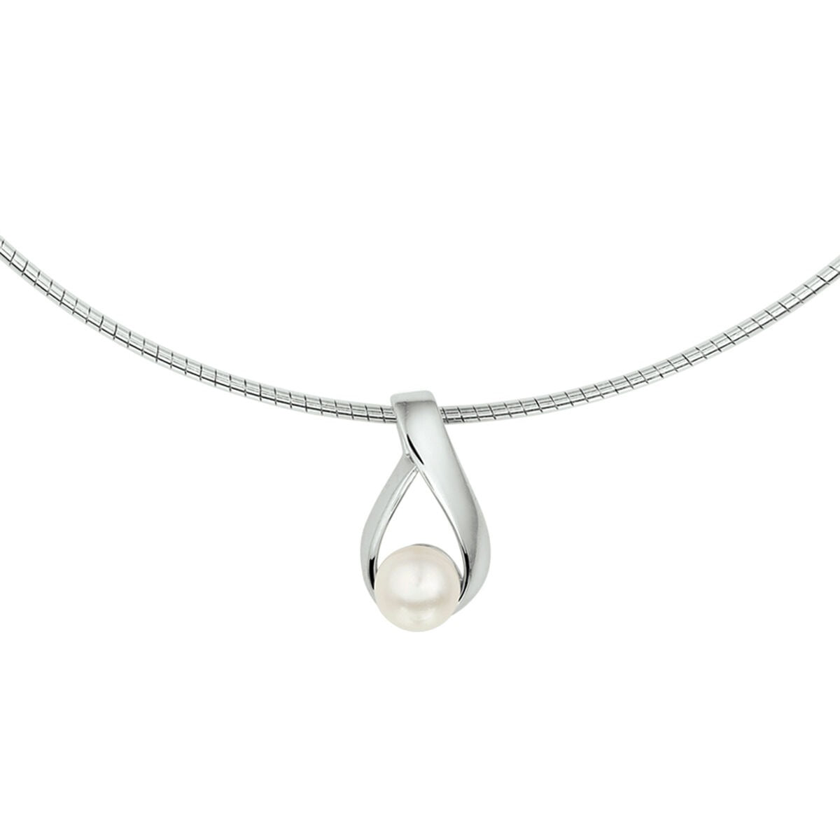 Collier aus rhodiniertem Silber mit einer einzelnen Perle in tropfenförmigem Anhänger