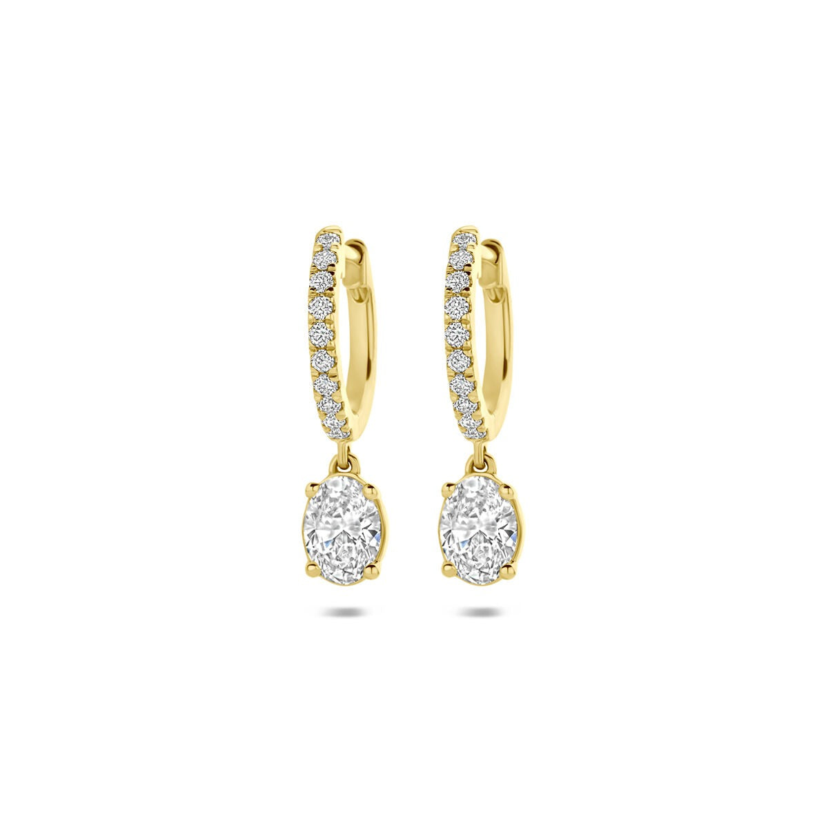 14k Goldene Ohrhänger mit lab-grown Diamanten, ovalen Anhängern und funkelnden Zirkonia