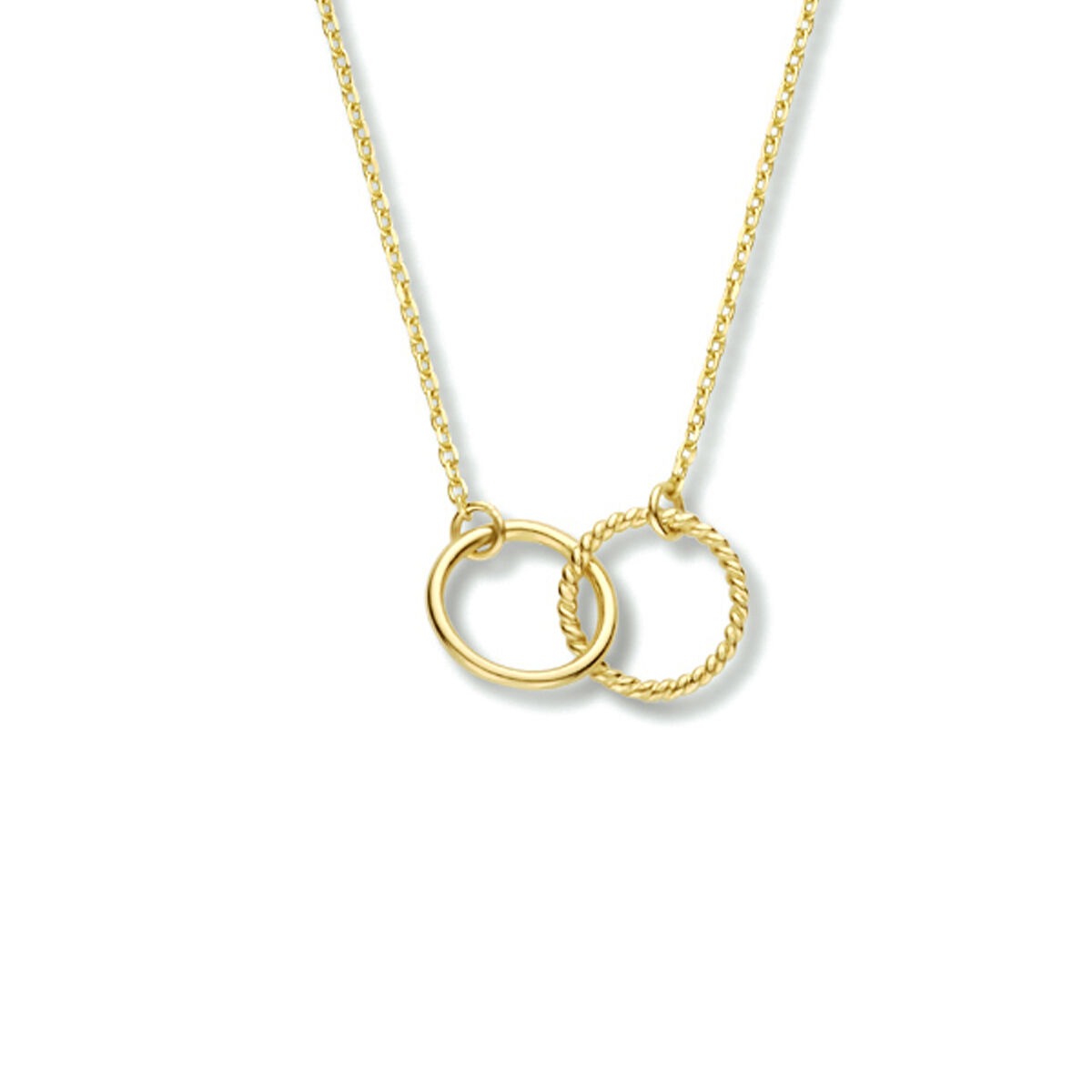 Kette aus 9 Karat Gelbgold mit zwei runden Anhängern, einer glatt und einer mit Struktur