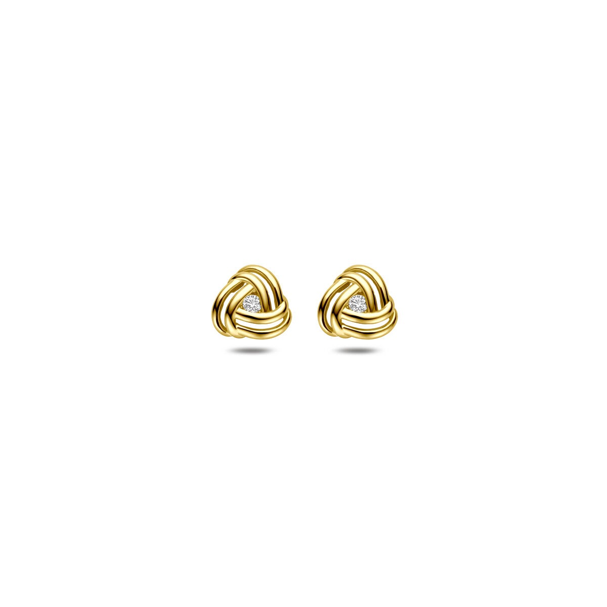 Ohrringe aus 14k Gelbgold mit Zirkonia in Chatonfassung, in Knotenform gestaltet