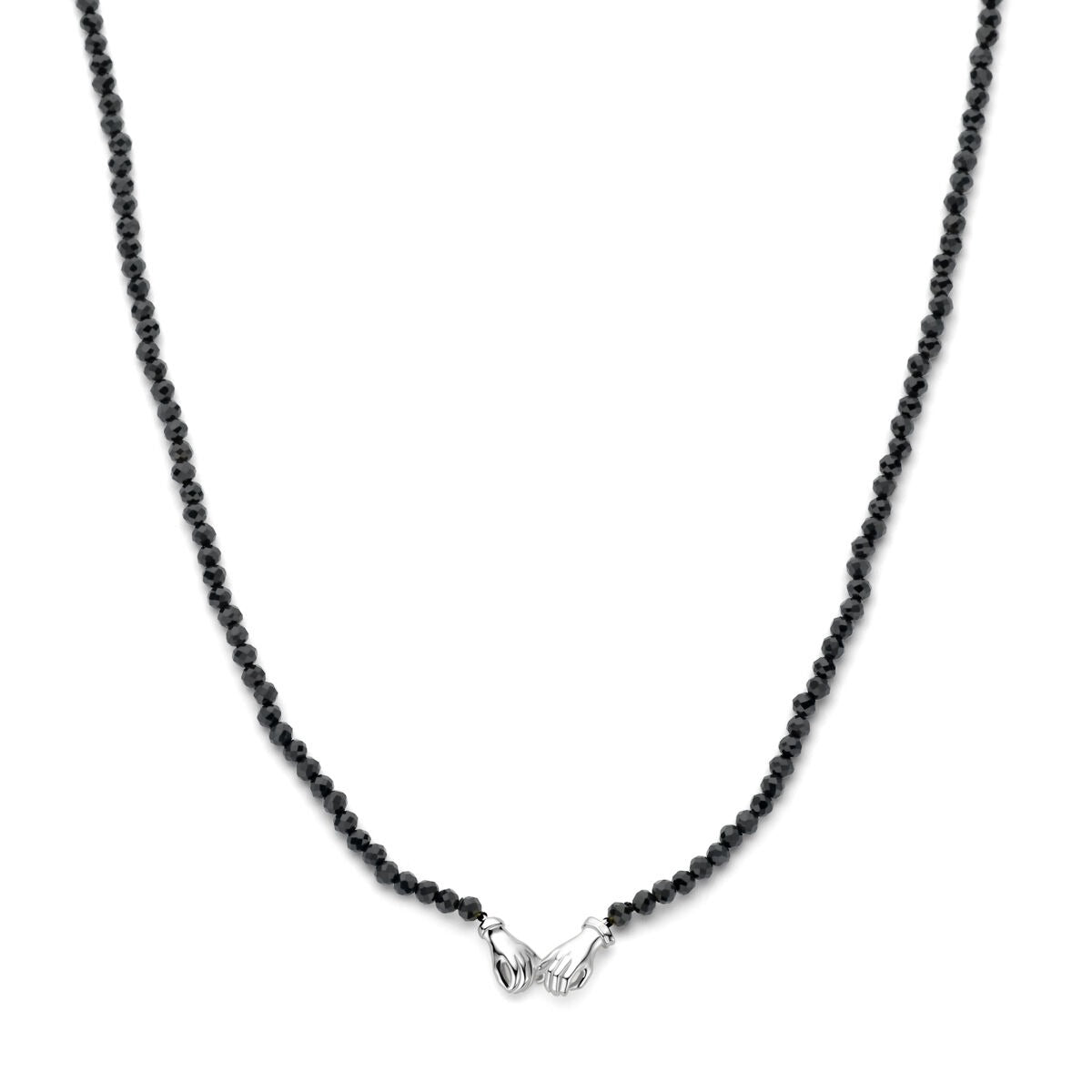 Silbernes Collier aus rhodiniertem 925 Silber mit schwarzen Onyx-Perlen und feinem Design