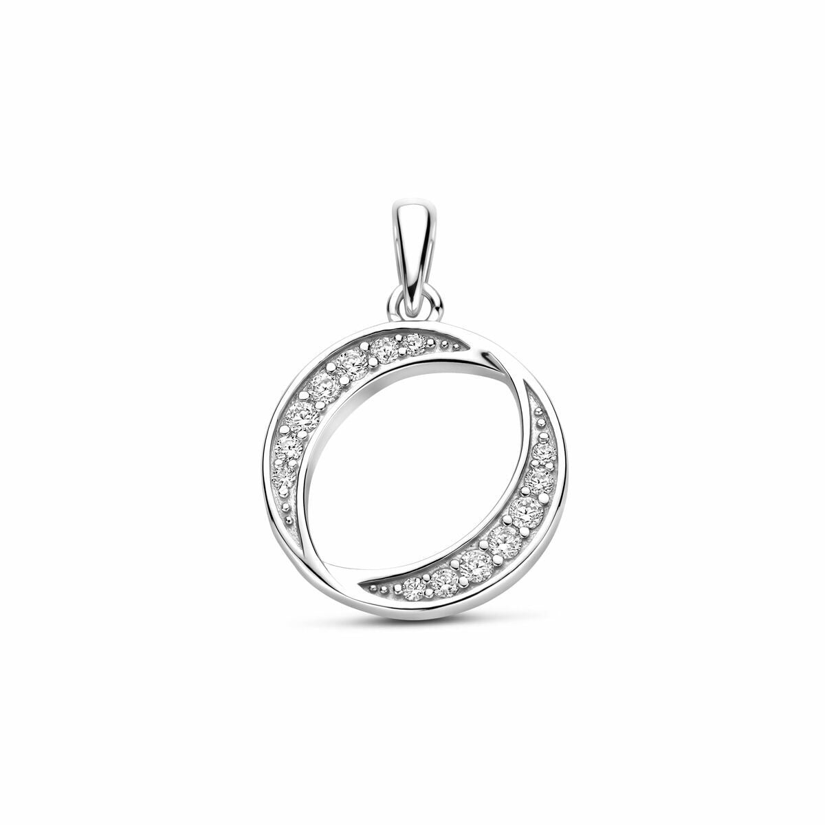 Hänger aus rhodiniertem 925 Silber mit Zirkonia, 23 mm groß, kreisförmiges Design mit funkelnden Steinen