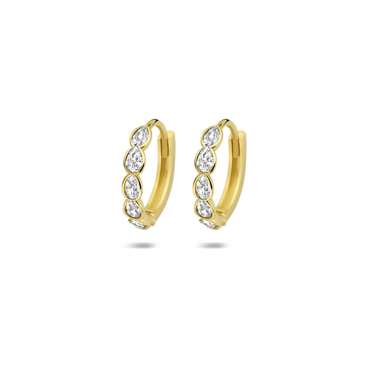 9k gelbgoldene Klappohrringe mit Zirkonia, schlichte Eleganz und funkelnde Details