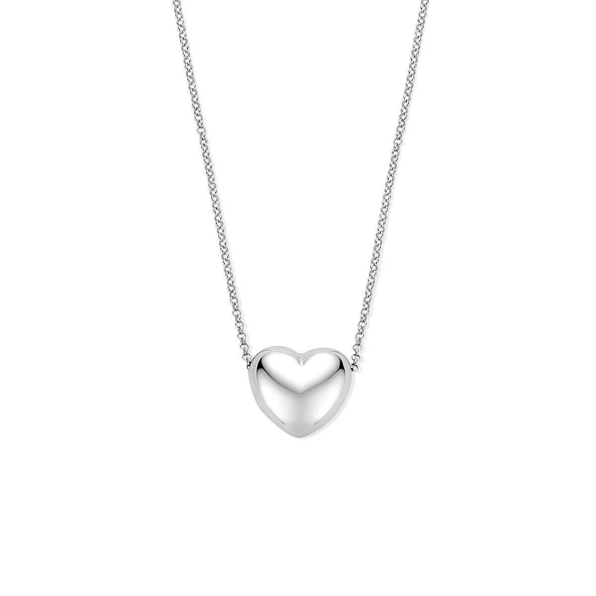 Halskette aus rhodiniertem 925 Silber mit herzförmigem Anhänger, Länge 41 + 4 cm