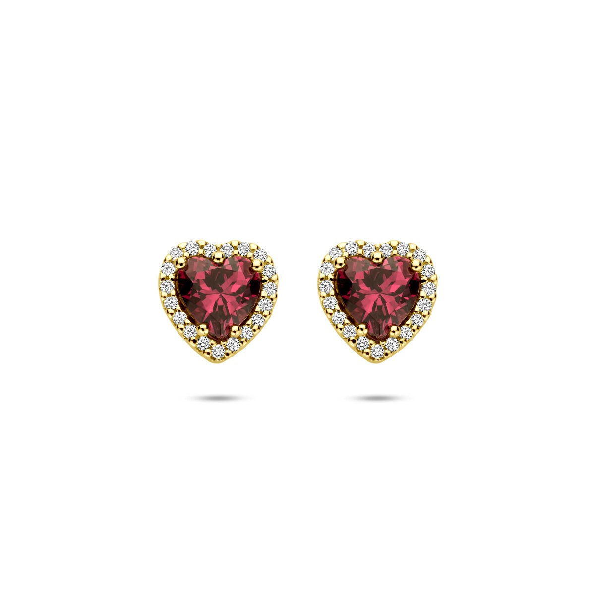 14k gelbgoldene Ohrstecker mit rhodolithherz und Diamanten – 0,10 ct