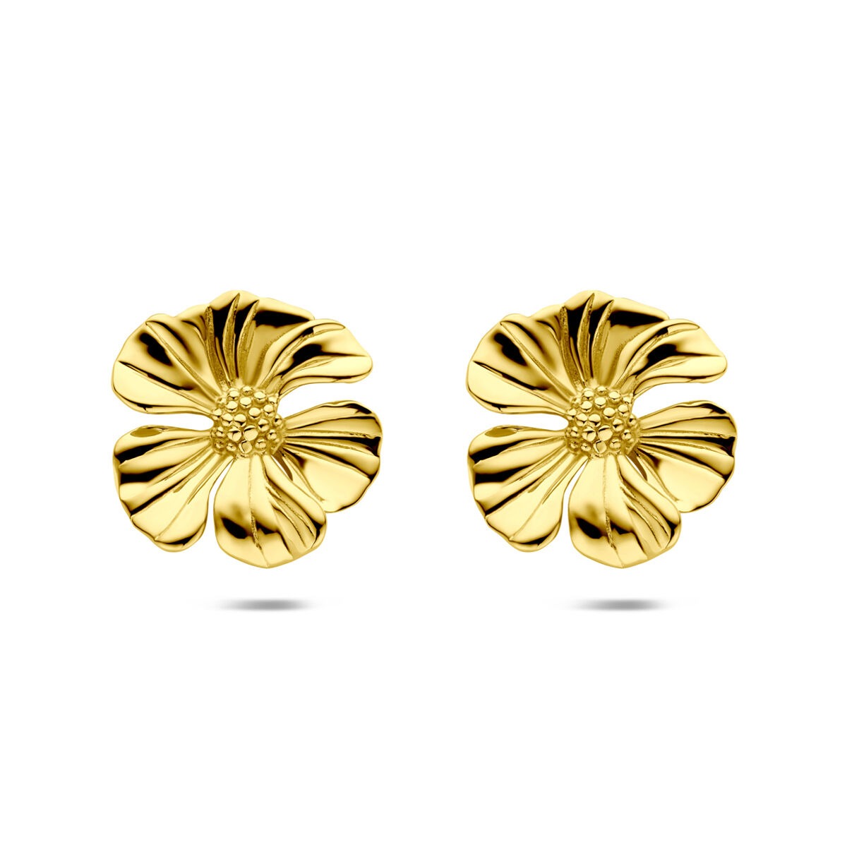 Ohrstecker in Blumenform aus Edelstahl mit gelber Oberfläche, Durchmesser 26 mm