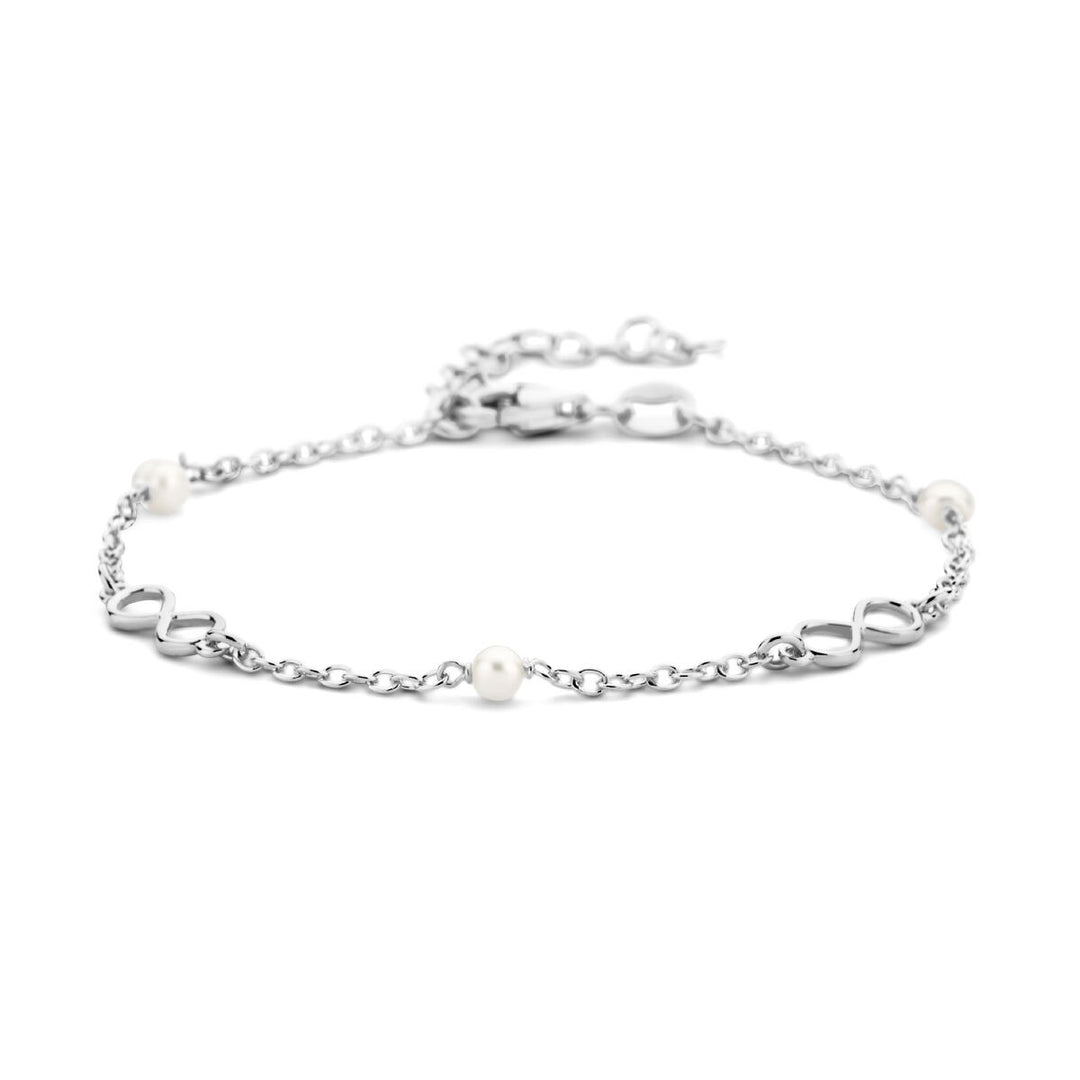 Armband Unendlichkeit und Perlen 16 + 3 cm 1 Mikron Silber rhodiniert