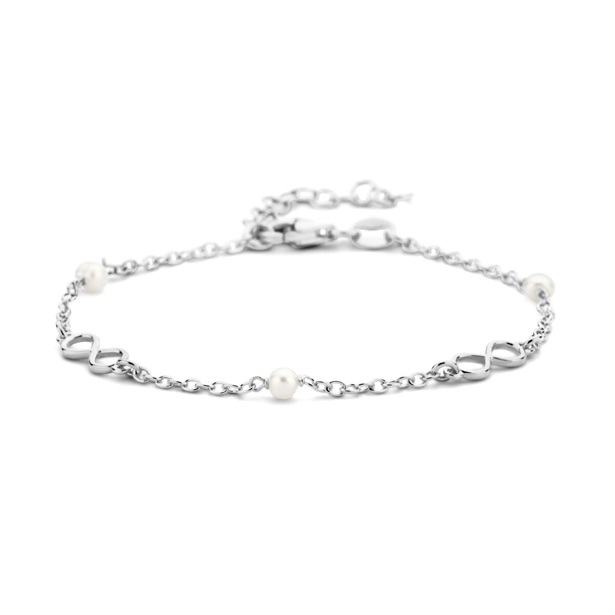 Silbernes Freundschaftsarmband mit Perlen und Infinity-Anhänger aus rhodiniertem 925 Silber