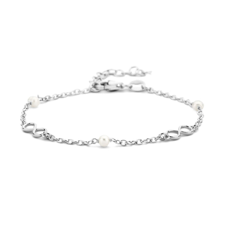 Armband Unendlichkeit und Perlen 16 + 3 cm 1 Mikron Silber rhodiniert