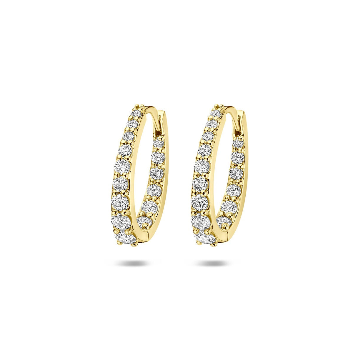 14k gelbgoldene Klappohrringe mit 0,95 ct lab-grown Diamanten in einer Reihe angeordnet