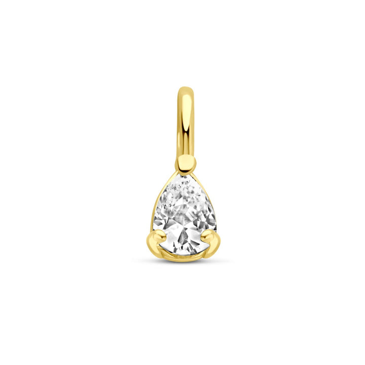 14k Geelgouden hanger met peer geslepen zirkonia – 8,5 x 3,5 mm