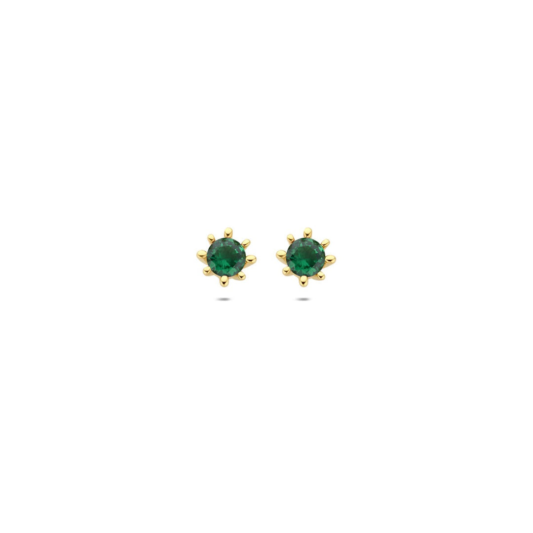 9k geelgouden oorknoppen met groene zirkonia