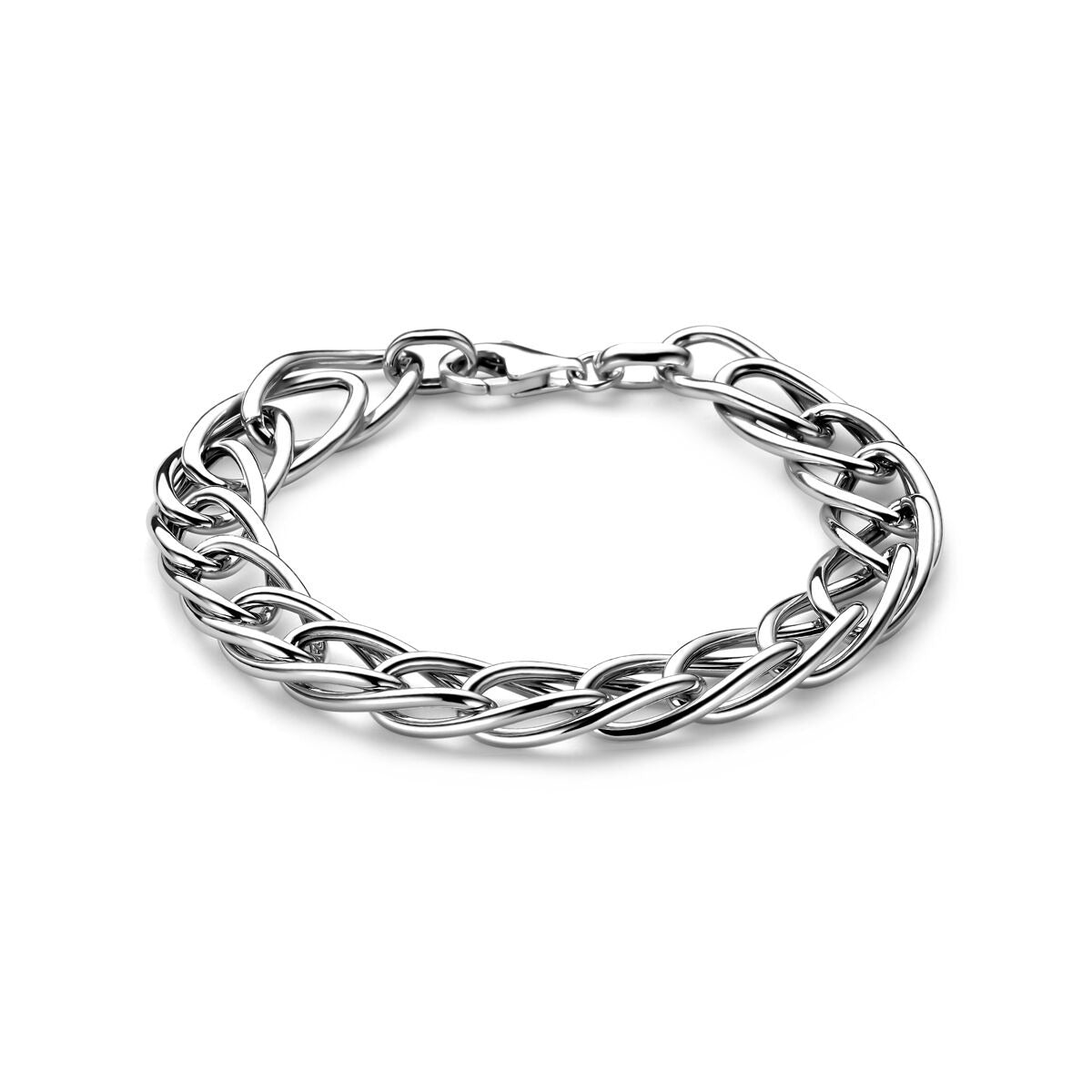 Silbernes Damenarmband mit breiten 10 mm Drahtschakeln und Karabinerverschluss, 19 cm lang