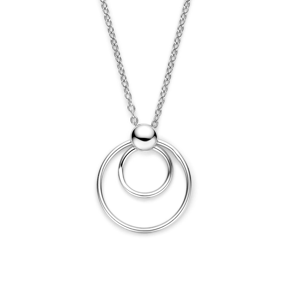 Gerhodiniertes 925 Silbercollier mit runder Anhänger in zwei konzentrischen Ringen