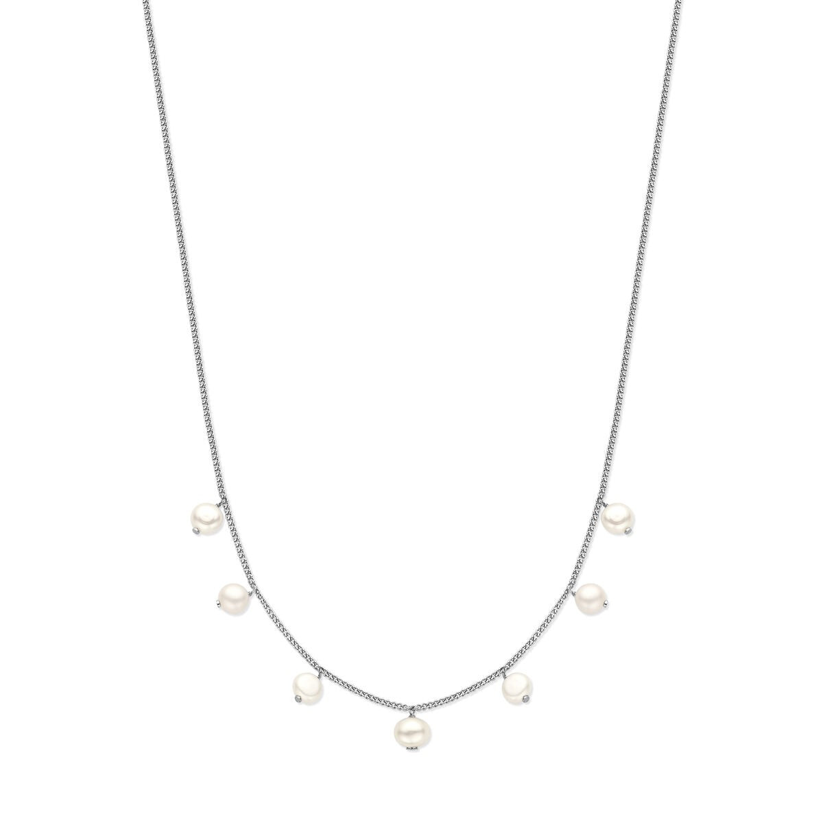 Silbernes Damen-Collier mit rhodiniertem Finish und mehreren weißen Perlen