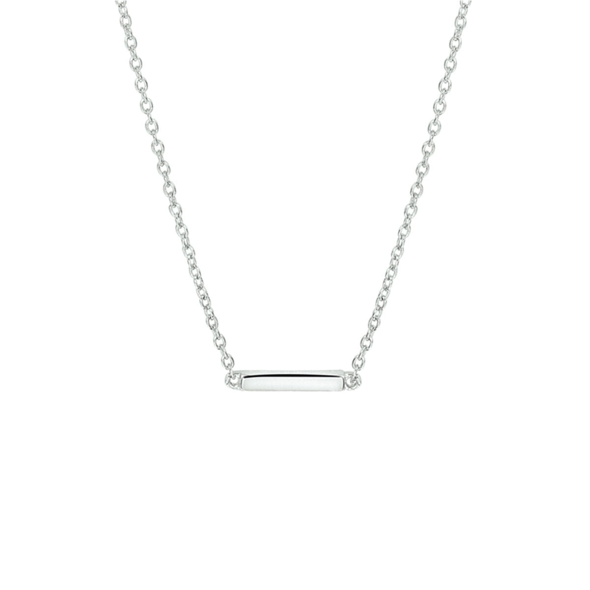 Silbernes Collier aus rhodiniertem 925 Silber mit schmalem Balkenanhänger und feiner Kette